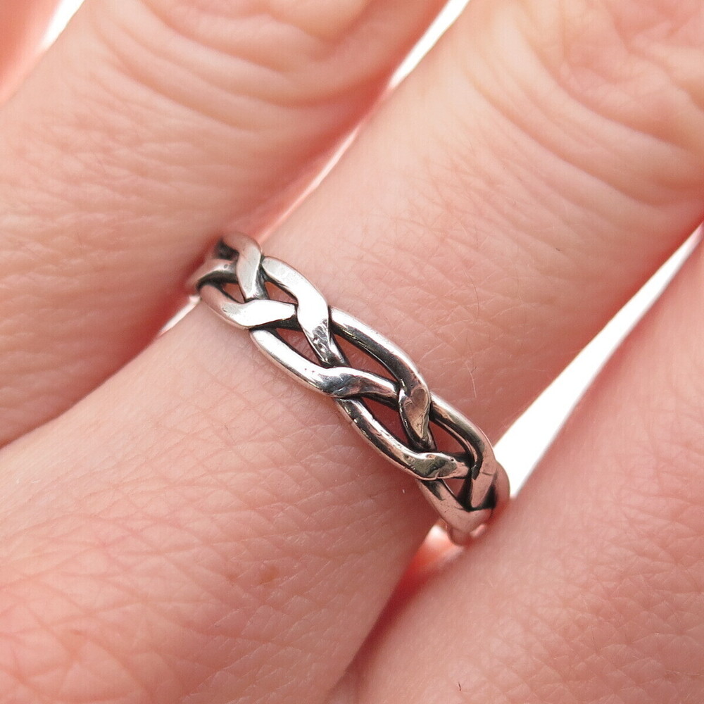925 Sterling Silver Vintage Celtic Braided Oxidized Band Ring Size 6.75